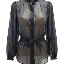 Jennifer Lopez Size XS Black Sheer Blouse With Waist Tie. Preloved