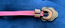 Women's Vtg y2k Leatherock Hot Pink Boho Western Copper Engraved Buckle Belt S
