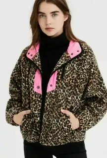 Leopard Print Fleece Lined Sherpa Jacket Snap