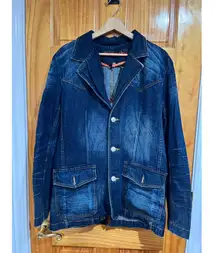 Y2K Ed Hardy AOP Embroidered Floral Skull Western Denim Duster Jacket XL