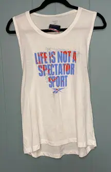 Reebok Womens Graphic Tank Top Life is Not a Spectator Sport White Size L