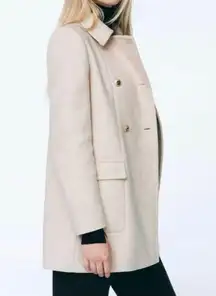 Zara Double Breasted Gold Button Wool Blend Long Coat in Sand Size M