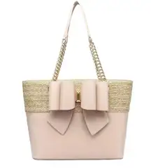 Chic Cream and Tan Tote Bag with Bow Accent M
