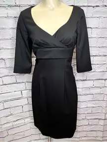 Etcetera Solid Black V-Neck Half sleeve Wool blend dress size 6