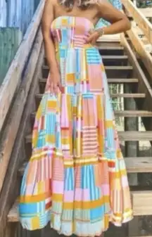 Anthropologie Abel The Label Smocked Strapless Tiered Maxi Dress