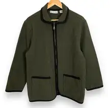 Vintage Boiled Wool Jacket Green Black Trim‎ Small Women Marsh Landing