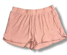 a new day Womens Terry Cloth Casual Shorts Soft Stretch Elastic Waist Pink Large