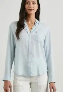 Rails Ingrid Light Blue Vintage Wash Raw Hem Tencel Shirt Size Medium