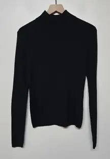 AYR Women's Black Mock Neck Ribbed Merino Wool Blend Sweater Size XL Long Sleeve