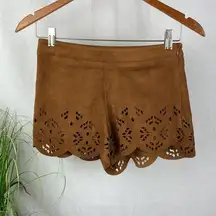 May & July Women's Brown Faux Soft  Suede Laser Cut Cutout Micro Shorts S