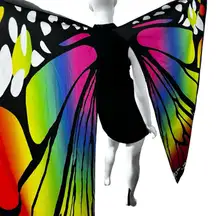 Rainbow Butterfly Wings Costume Halloween Accessory Adult Elastic Strap EUC