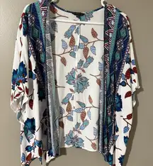 Staccato Blue and White Relaxed Open Front Blouse