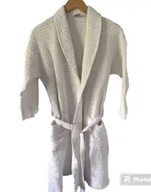 Women’s 100% Cotton White Waffle Knit Robe with Eyelet Accent Trim