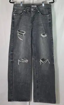 Skater Refuge Denim Low Rise Wide Leg Distressed Jeans - Women Size 03 - Black