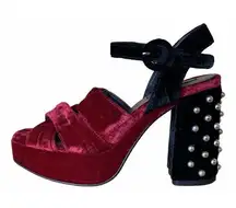 COPY - NWT Zara Red Black Velvet Platform Strappy Heels w Silver Studs Size 6