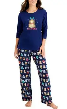 FAMILY PAJAMAS Women's 2-Piece Bah Humbug Dogs Pajama Set Size XS New