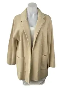 J.Crew Women's Beige Khaki Wool Long Sleeve Pocket Cardigan Blazer Coat Jacket L