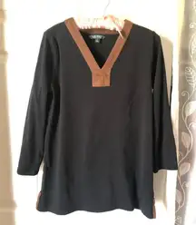 Ralph Lauren women shirt long sleeves suede V neck, size large