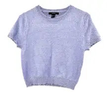 Forever 21 Size Large Sweater Purple Short‎ Sleeve Cropped Fuzzy Knit Preppy