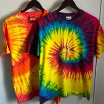 Set of 2 Tie Dyed Retro Hanes Heavyweight Preshrunk Cotton Short Sleeve Tees