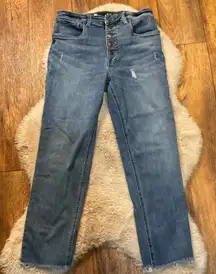 Kut From The Kloth Size 8 Denim Jeans Button Front Raw Hem Medium Blue Raw Hem‎