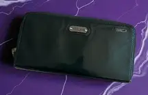 PERLINA Deep Green Patent Leather Zip Around Clutch Wallet