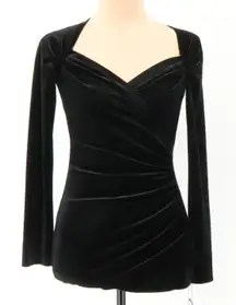 NWT Norma Kamali Long Sleeve Sweetheart Velvet‎ Side Drape Top Womens XS Black