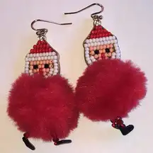 Festive Santa Pom Pom Christmas Holiday Boho Earrings