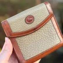 Vintage 80s/90s Dooney & Bourke Tri-Fold Taupe & British Tan Leather Wallet