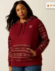 Ariat Womens Size 2XL Logo 2.0 Hoodie Sweatshirt Wine Red Southwestern Print NWT