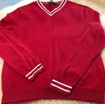 Red and white v neck sweater size L