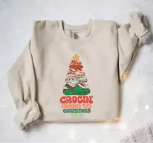 Crocin Around the Christmas Tree Crocs Tan Graphic Sweatshirt Holiday sweater