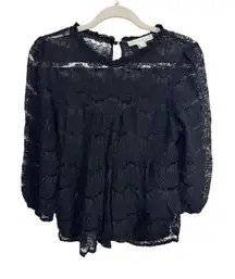 Monteau Top Womens XL‎ Black Blouse Lace Ruffle Goth Victorian High Neck Sheer
