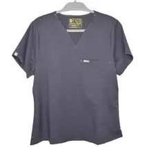 FIGS  Womens Grey V-Neck Short Sleeves Medical Uniform Scrub One Pocket Top Large