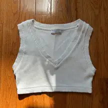 Bershka White Ribbed Knit V Neck Vest Crop Top