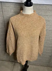 Cupcakes and Cashmere Women's Mock‎ Neck Sweater Tan Knit Cozy Casual Medium