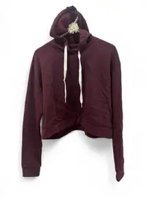 H&M Divided Hoodie Size Medium Cropped Sweater Drawstring Crop Maroon Burgundy