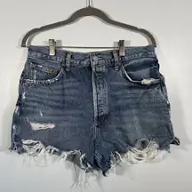 Agolde Dee High Rise Denim Short Womens 30 Turmoil Medium Dark Destroy Wash