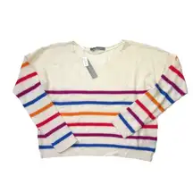 NWT 360Cashmere Ivory Rainbow Striped Relaxed Fit Cashmere Boatneck Sweater M