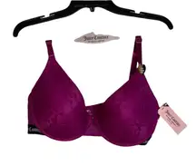 Juicy Couture Womens Sexy‎ T-Shirt Bra Size 40D Berry Glam Lace Cups Stretch