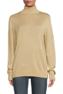 Womens Gold Knit Turtleneck Long Sleeve Sweater Metallic‎ Sparkle Pullover Top