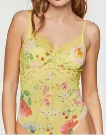 Forever 21 Yellow Lace Floral Bodysuit