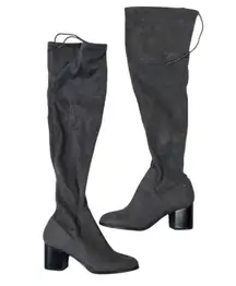 Aldo Over the Knee Heeled Boots Womens 7 Gray Faux Suede Block Heel Modern Boho
