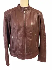 Love Your Body Women's 100% Lamb Leather Brown Moto Jacket Sz 1 Sz M/L Cropped