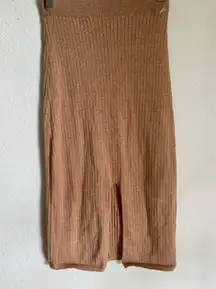 Free People Skyline Midi Ribbed Front Slit Pull On Beige Trendy Skirt Size XS