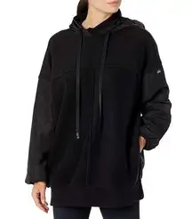 Alo Yoga Black Mixed Media Nylon Oversized Relaxed Hoodie Size Small Gym Travel