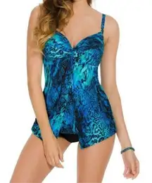 Miraclesuit Love Knot Off The Scales Tankini Swim Top Blue Top Slimming- Size 10