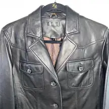Wilsons Leather Black Leather Jacket Button Front Pockets‎ Western Style M