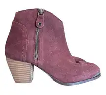 Diba sequoia suede burgundy maroon heeled ankle booties boots western southern