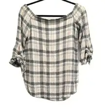 Club Monaco Plaid Off Shoulder Wool Blend Blouse Size 2